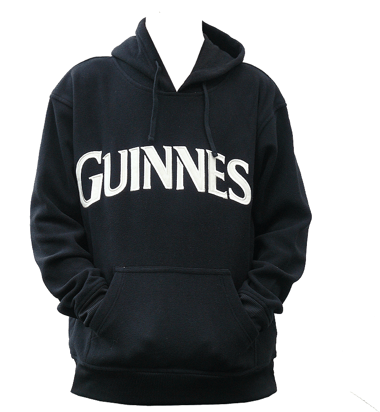 schwarzer Kapuzenpulli mit weißem Guinness-Schriftzug