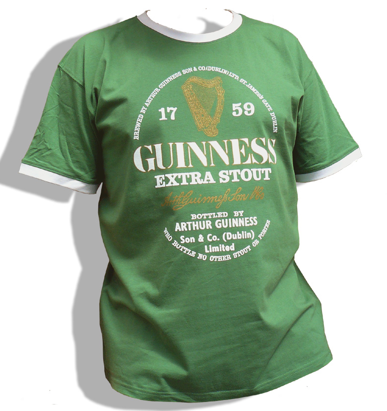  grünes T-Shirt mit weißem Guinness-Print