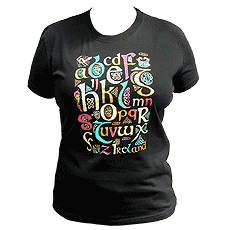 schwarzes Damen-T-Shirt mit keltischen Schriftzeichen